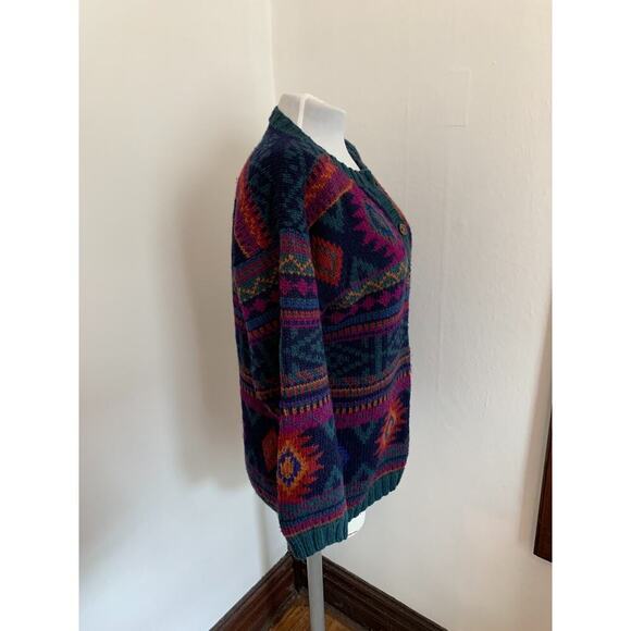 Y2K VTG Nomadic Traders Cardigan Sweater Geometric Aztec Knit Boho Wool Peru - Picture 13 of 15